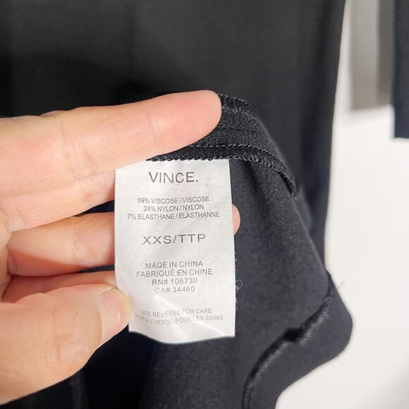 Vince XXS Black 3/4 Sleeve Sheath Dress Exposed Back Zipper Stretch Crew Neck - Picture 8 of 9